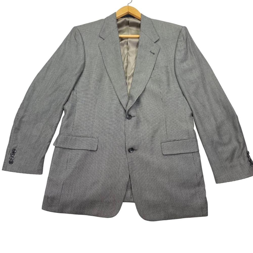 Burberry London Blazer Mens 42L Grey Houndstooth Two Button Sport Coat USA Made